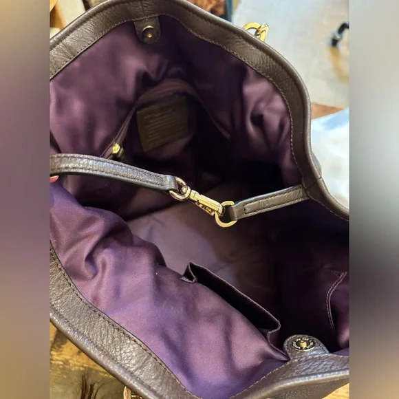 Coach Madison Leather Tote Chocolate Taupe Brown Purple Lining - Picture 3 of 9